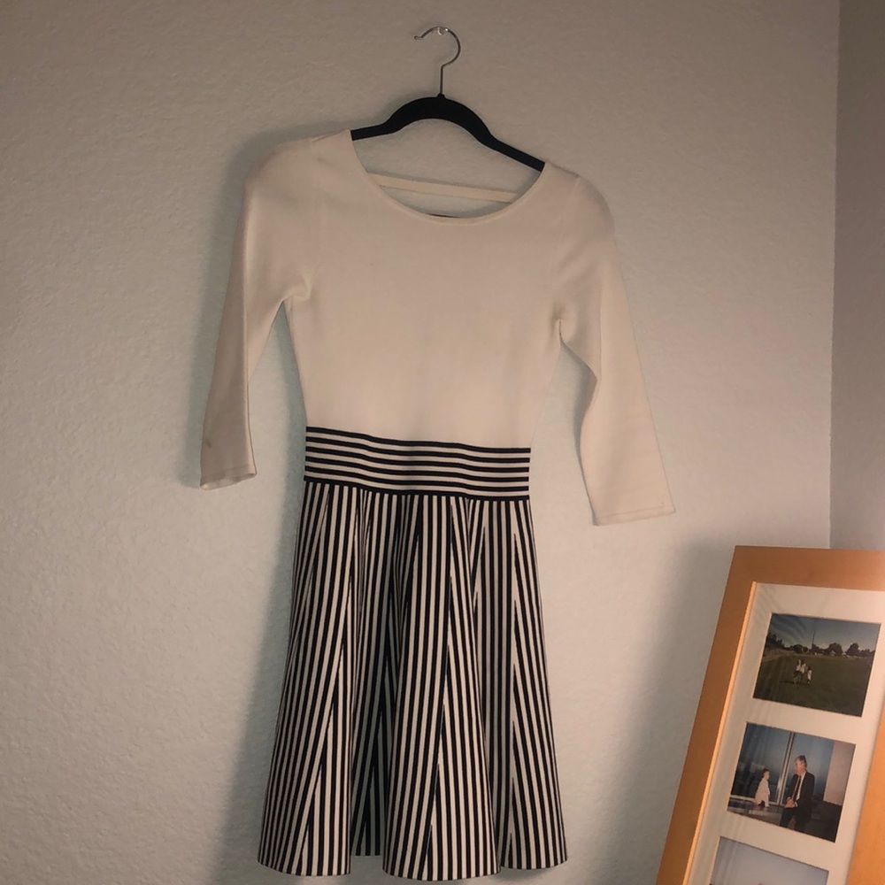 Black and white striped half sleeve mini dress - Picture 1 of 4
